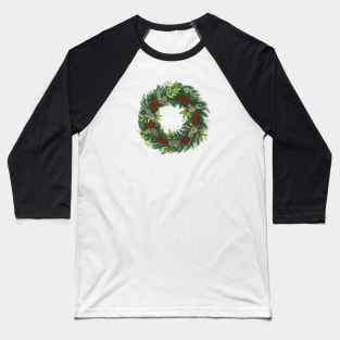 Holiday Wreath With Pine Cones and Berries Baseball T-Shirt